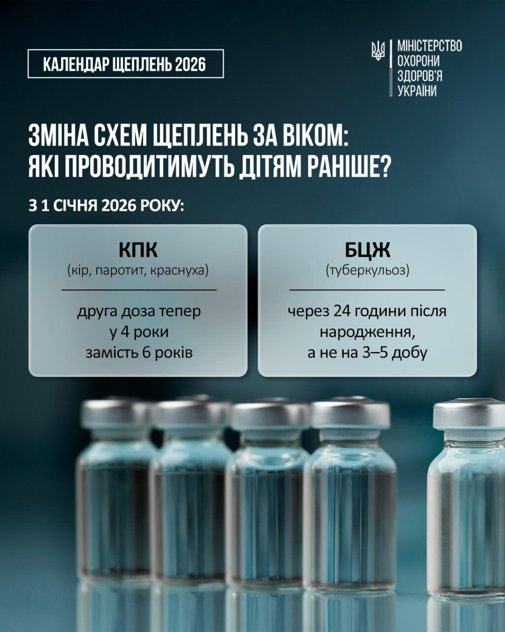 Оновлений Календар щеплень: які вакцини діти отримуватимуть раніше з 1 січня 2026 року?